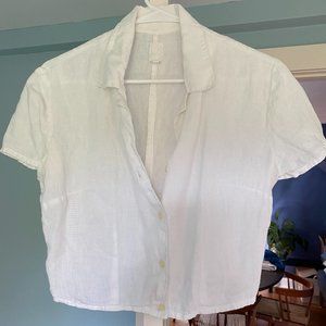 White Linen Crop Button-Down